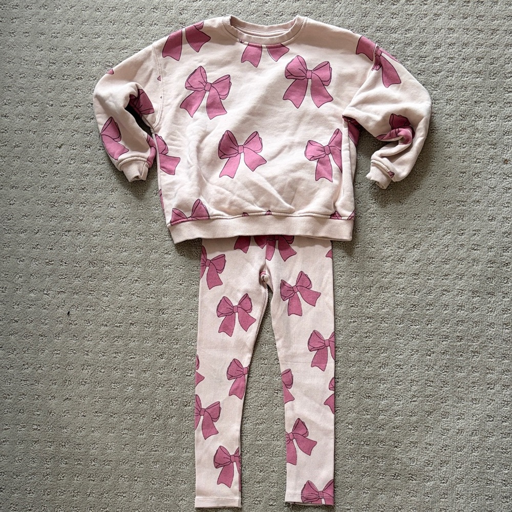 ZARA Girls Pink Bow Sweatshirt & Leggings Set – Size 6